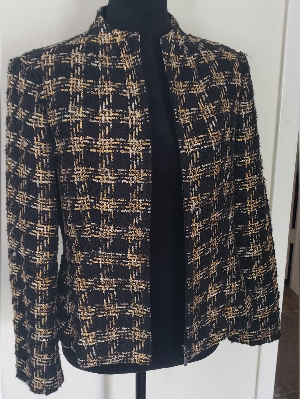 Talbots Black and Gold Tweed Zipper Jacket
